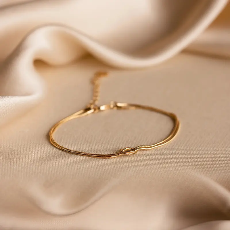 Love Knot Bracelet by Caitlyn Minimalist - Dainty Double Snake Chain Bracelet in Gold & Silver - Friendship Jewelry - Christmas Gifts for Women