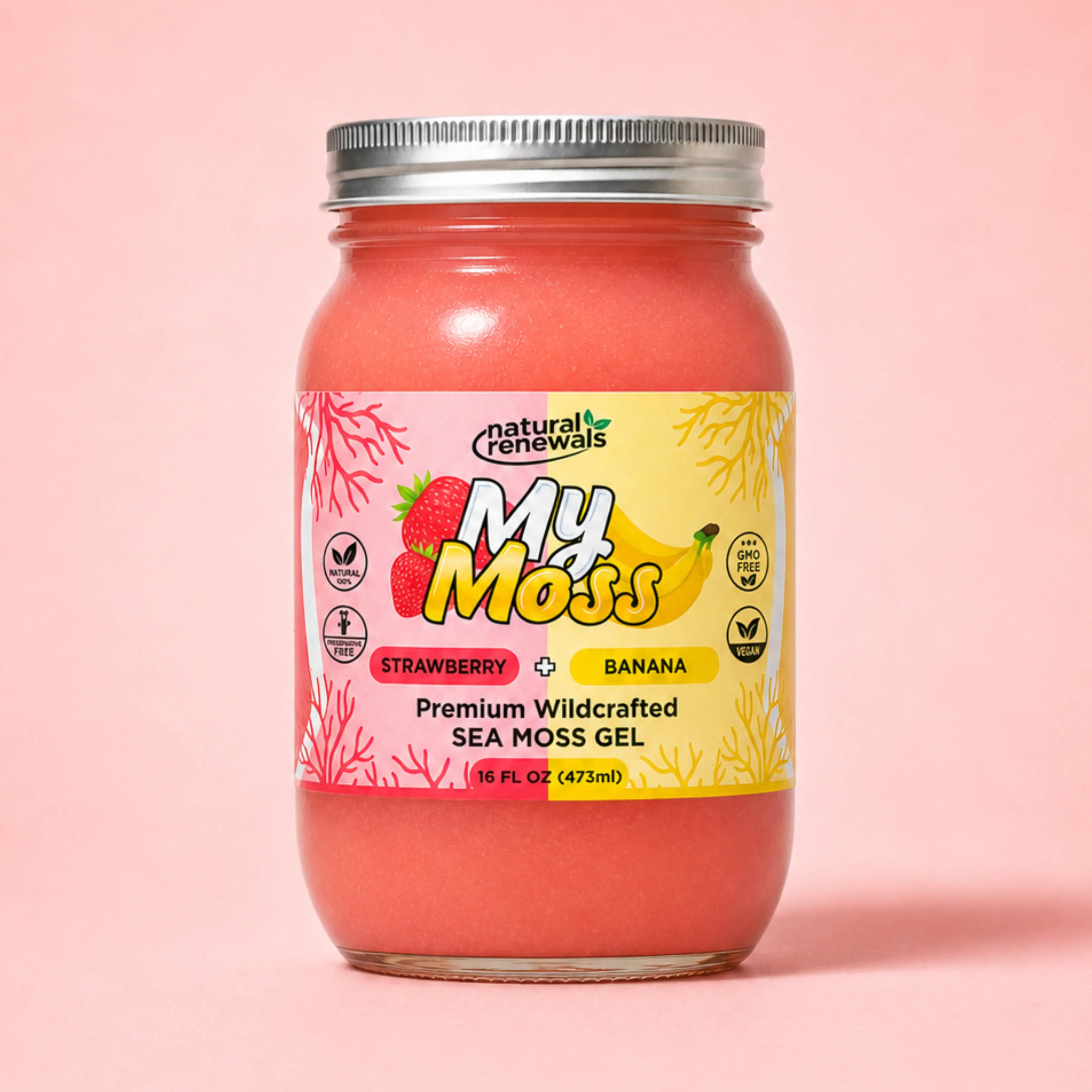 My Moss Sea Moss Gel – Strawberry Banana | Wildcrafted Superfood, 100% Organic, Raw Seamoss gel, Vegan, Mineral-Rich, Vitamin-Rich, No Preservatives,