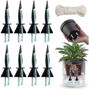 8 Pack Self Watering Spikes for Indoor Outdoor Plants, Automatic Plant Watering Stakes with 32.8ft Capillary Wick Rope, DIY Vacation Plant Waterer for Potted Plants, Seedlings, Garden Pots