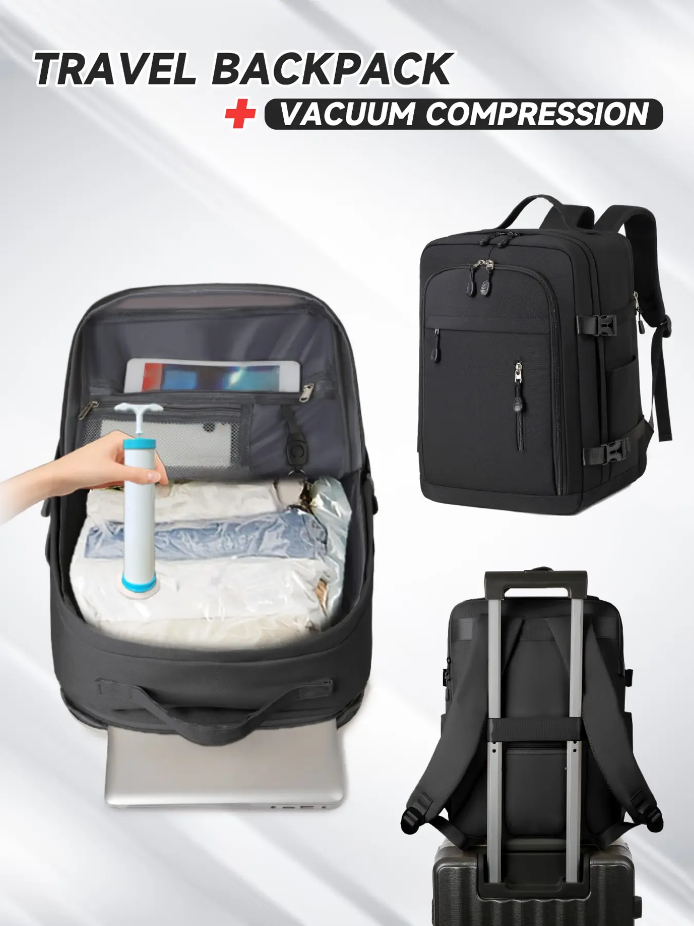 Vacuum Compression Backpack with Air Pump, Large Capacity Travel Bag 40x30x20 Cm, Space-Saving Design, Ideal for All Seasons, Flight Approved Carry On Backpack, Carryon Backpack For Travel