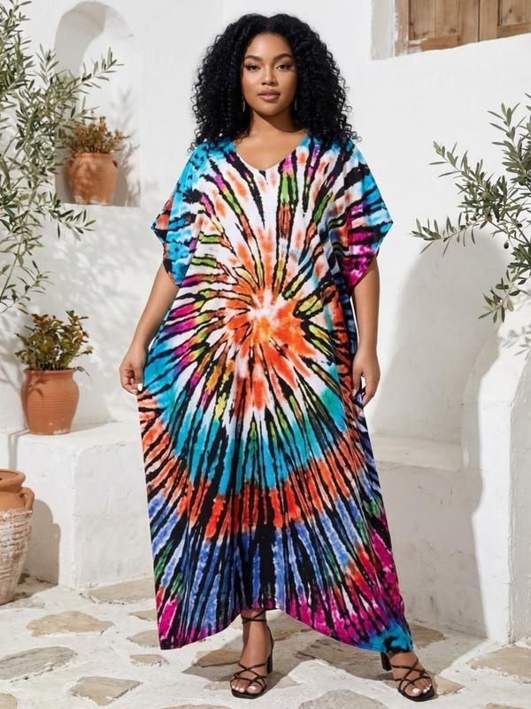 EDOLYNSA kaftans for woman oversized Moo Moo Dress printing Beach Holiday Dress beach wear vacation lounge around cover up party casual outfits muumuu caftan Comfy Homewear versatile Robe Q1469