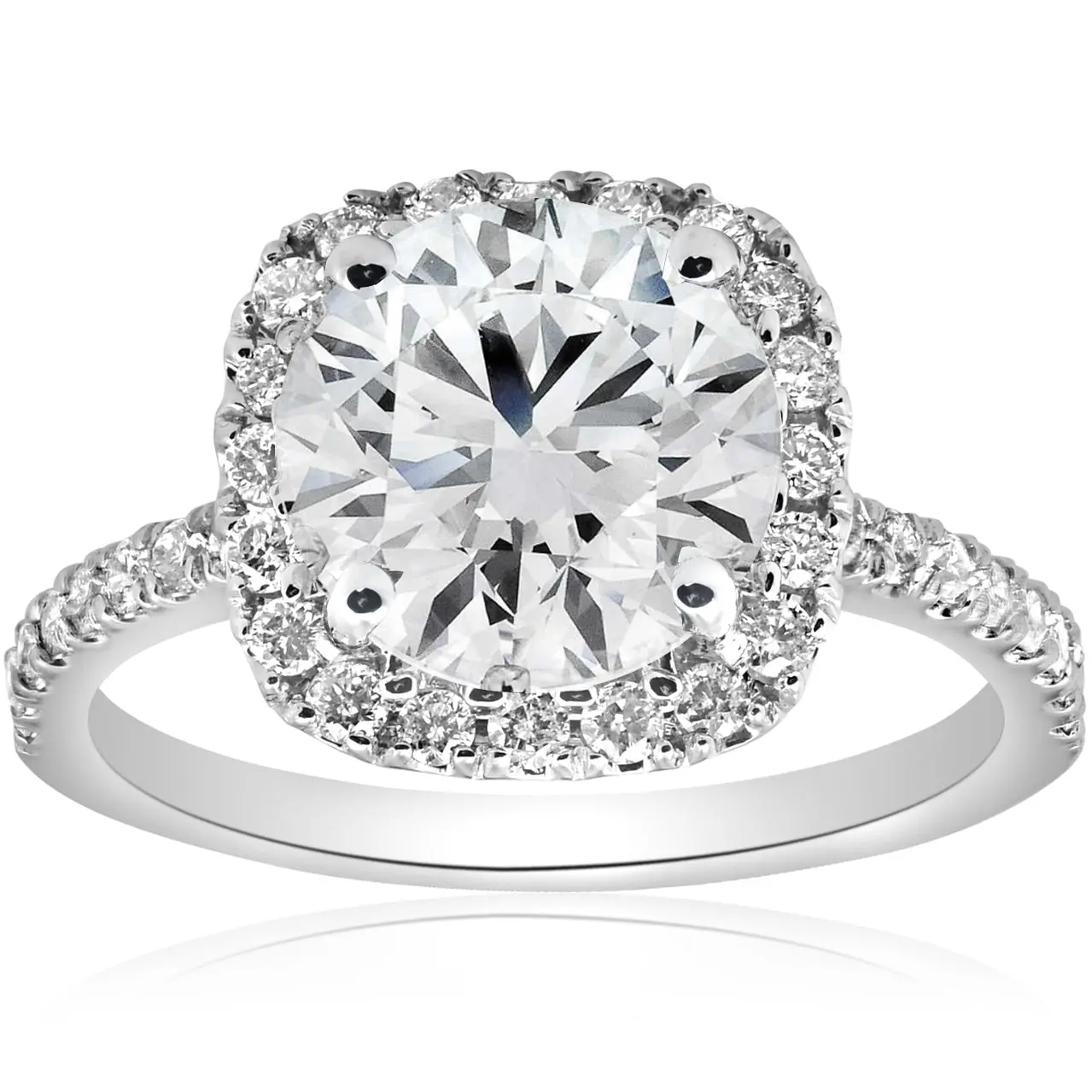 2 1/2CT Diamond Cushion Halo Engagement Ring 14k White Gold