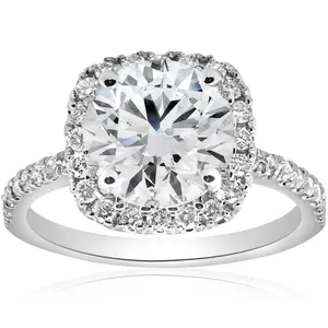 2 1/2CT Diamond Cushion Halo Engagement Ring 14k White Gold