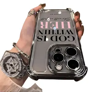 Pink Words Psalm Christian Quote Aesthetic Four-corner Thickened Mobile Phone Case for iPhone 17 Air 16 15 14 13 12 11 Pro Max Plus 16e border Electroplating with counter-fall Safety Cushion Compatible with