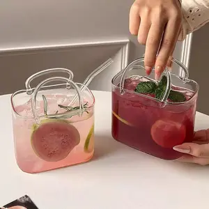 Reusable Glass Cup with Straw, Square Cocktail Mug for Juice Smoothies Iced Tea, Holiday Gift Christmas Halloween Thanksgiving Hanukkah