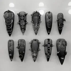 Nailfluncer Gothic | Viral Metalhead Grunge Nails ️ Ombre with Piercings & Spikes | Ultimate Cyber Goth Vibe