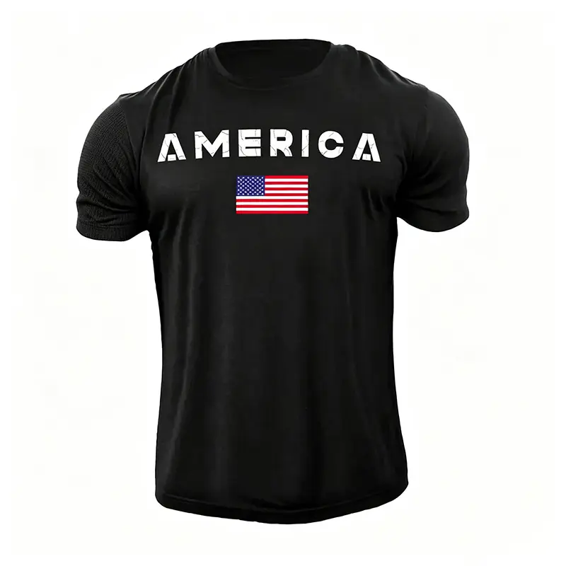Men's Distressed USA Flag 100% Cotton T-Shirt - Soft Patriotic Men's Top, Short-Sleeve Casual Tee for Pairing with Jeans, Shortsleeve, Stylish, American Theme, Distressed Look, Machine Wash, Medium Length, Regular Sizes, Streetwear