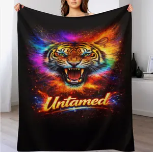 Untamed Tiger Throw Blanket Soft Plush Cozy Fleece Blanket Colorful Wild Animal Gift for Men Women Teens Bed Couch Sofa Bedroom Living Room Home Decor