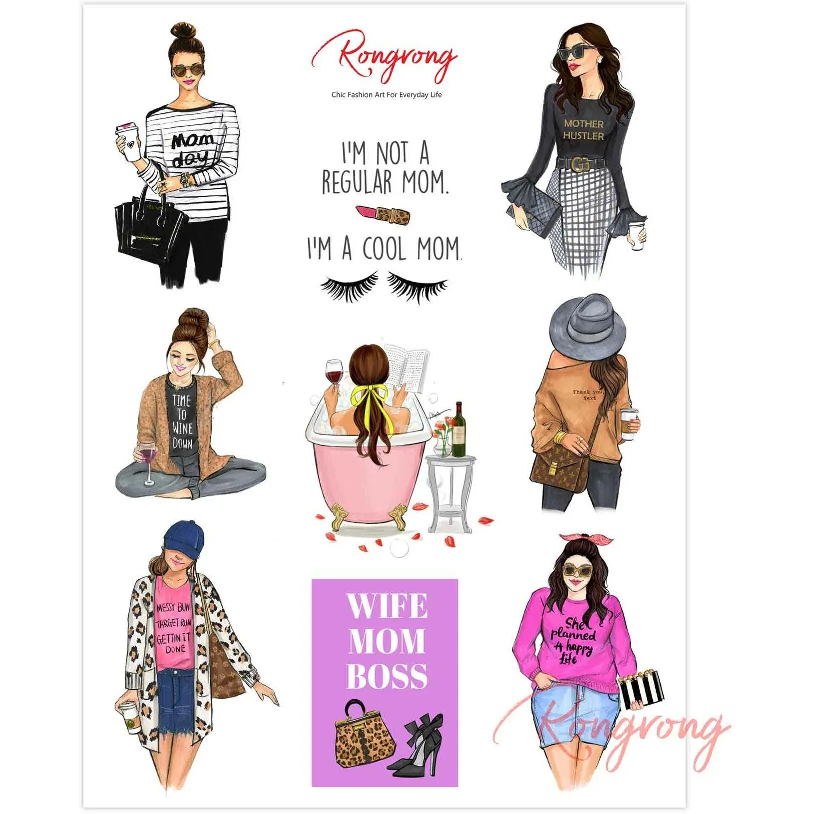 Mom Life Planner Sticker Sheet (Brunette)