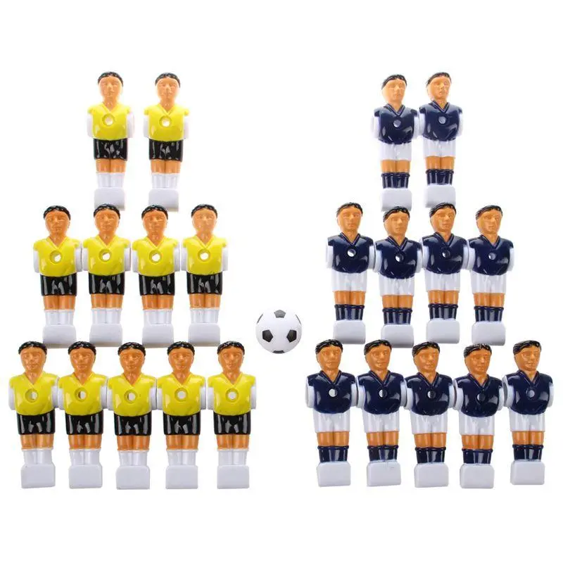 Plastic Foosball Table Men Game Parts Set - 22-Piece Yellow & Royal Blue Soccer Player Replacements with Bonus Ball, Plastic Man