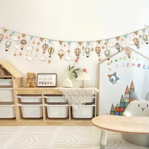 A set featuring core patterns of Morandi-style hot air balloons, clouds, and stars, combined with triangular flags for decoration, creates a gentle fairy tale atmosphere. It is suitable for decorating children's rooms and parties.