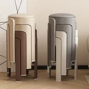 Set of 4 Plastic Stackable Stools for Home Use, Thickened Non-Slip High Stool, Durable Dining Room 벤치