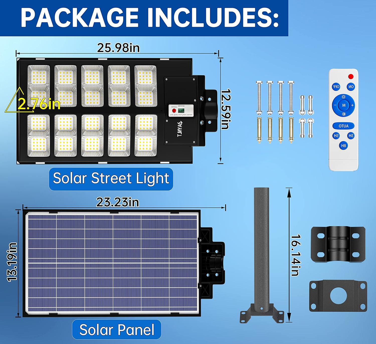 Solar Street Light Outdoor, 6500K LED Flood Light IP67 Waterproof, Dusk to Dawn for Parking Lot Yard Basketball Court