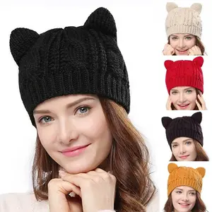 Winter Hats for Women Fleece Lined Beanie Knit Chunky Womens Snow / Hand Made 3D Cute Knitted Cat Ear Beanie For Winter