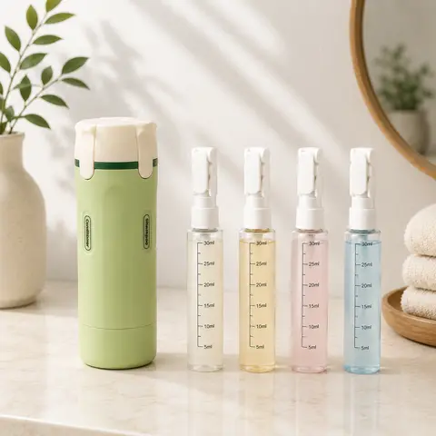 30ml Refillable 4-in-1 Compact Durable Travel Cosmetic Storage Dispenser Bottle Holder - TSA-Approved, Checkpoint-Friendly, Leak-Proof, Anti-Leak Storage Bottles & Jars for Business Trips, Camping, Daily Use (Shampoo, Conditioner, Lotion, Creams)