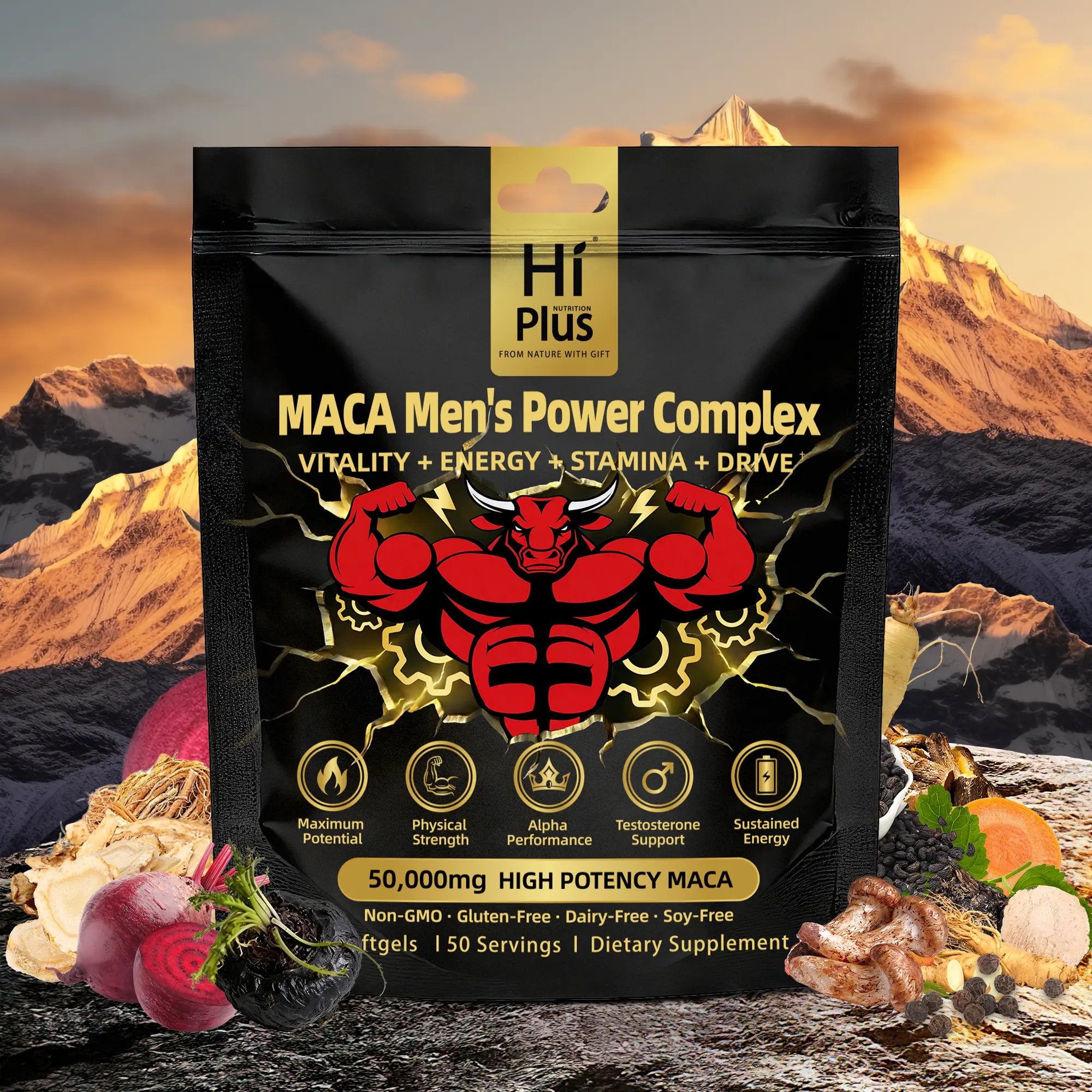 HiPlus Extra Strength Dietary Fitness Softgels (150 Count Capsules) - 50000mg Shilajit Maca Complex, Ashwagandha, Ginseng, Urolithin A, Liposomal Green Tea for Men’s Energy & Performance Support