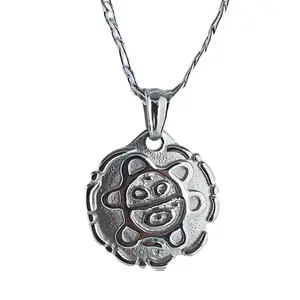 Papiichulo Yo Soy Taino Pendant Necklace Reversible Coqui & Sun/Moon Pendant Necklace - Stainless Steel, 24-Inch Figaro Chain