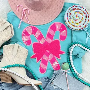 Double Pink Candy Canes with Bow Sequin Patch