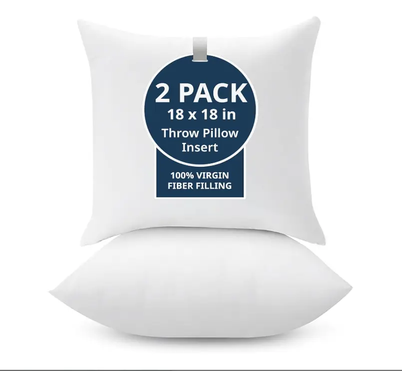 18 x 18 Throw Pillow Insert - Pack of 2 White, Down Alternative Pillow Inserts for Decorative Pillow Covers, Throw Pillows for Bed, Couch Pillows for Living Room