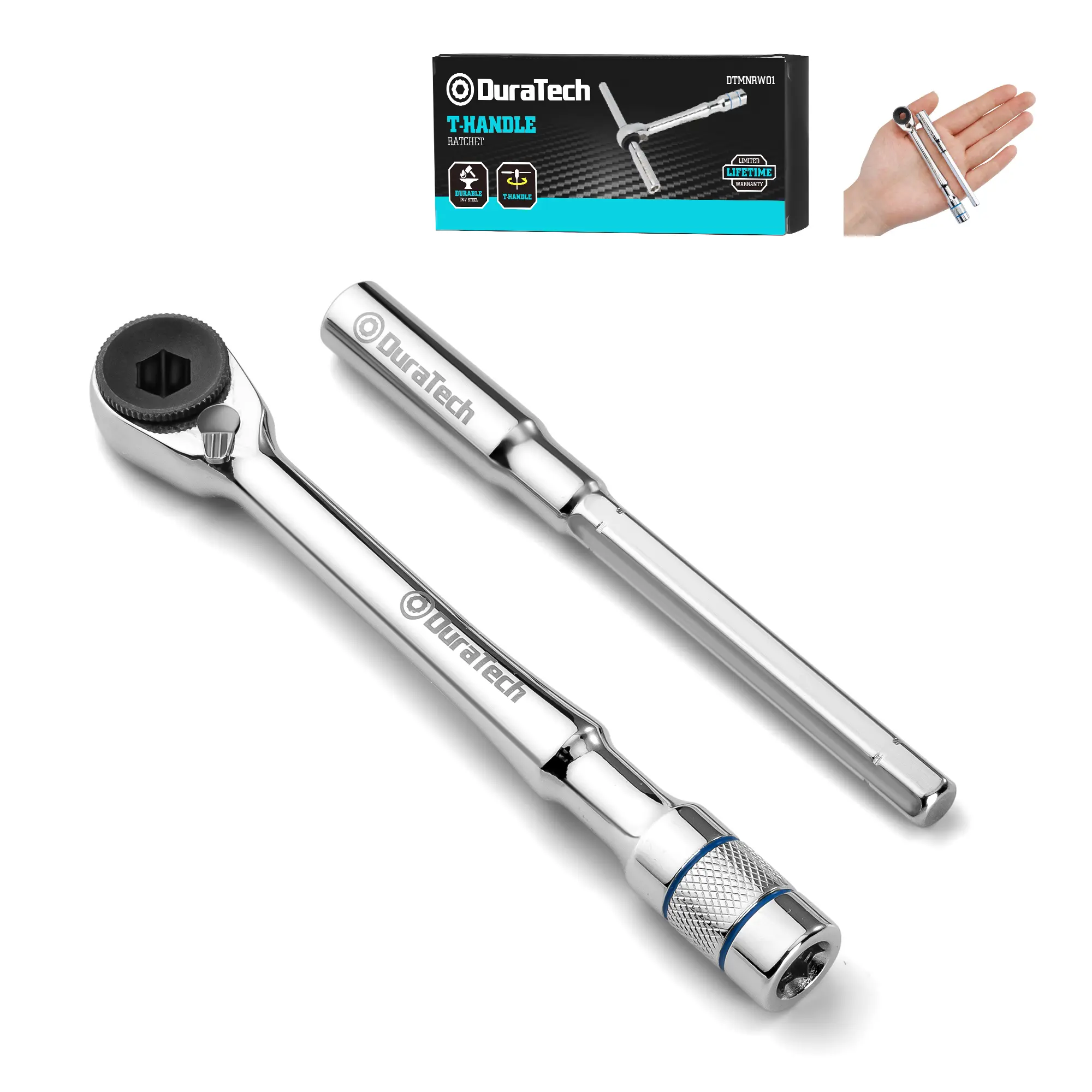#fathersdaygift DURATECH 1/4" T-Handle Ratchet, Mini Ratchet Wrench with Hex Bit Extension and Adapter Set, Compatible with Standard 1/4" Hex Bits or Sockets, Portable and Versatile Repair Tool for Tight Spaces