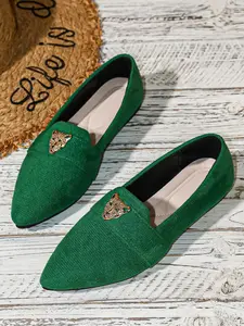 Women's Leopard Head Buckle Pointed Toe Velvet Flat Shoes, Four Colors Available, Casual Office Shoes, Daily Wear Lightweight Comfortable