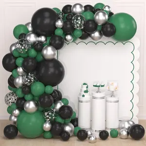Dark Green, Black & Silver Balloon Garland Kit for Jungle, Camo, Football, Wedding & Graduation