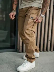 Men's Cargo Pants with Pockets, Woven Fabric, Comfortable Fit, Stylish Casual Street Design for Daily Wear in Spring & Fall, Casual Fitted Pockets