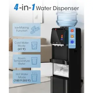 4-in-1 Water Dispenser with Ice Maker, Hot & Cold & Room Temperature Top Loading Water Cooler with Fast Ice Making, Child Lock, Compatible with 3–5 Gallon Bottles, for Home and Office