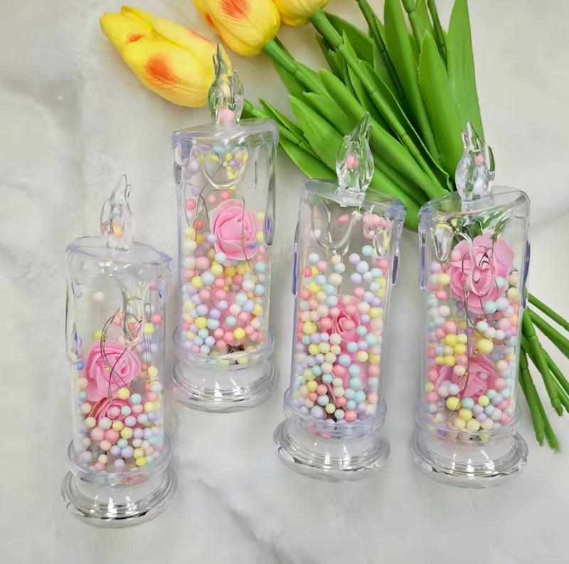 Set of 4 Multicolor Rose Flame-Free Candles Creative Ambiance Romantic Candles LED Realistic Electronic Candles with Preserved Flowers Night Light Decorative Piece Valentine's Day, Halloween, Christmas Gifts Wedding & Proposal Decorations