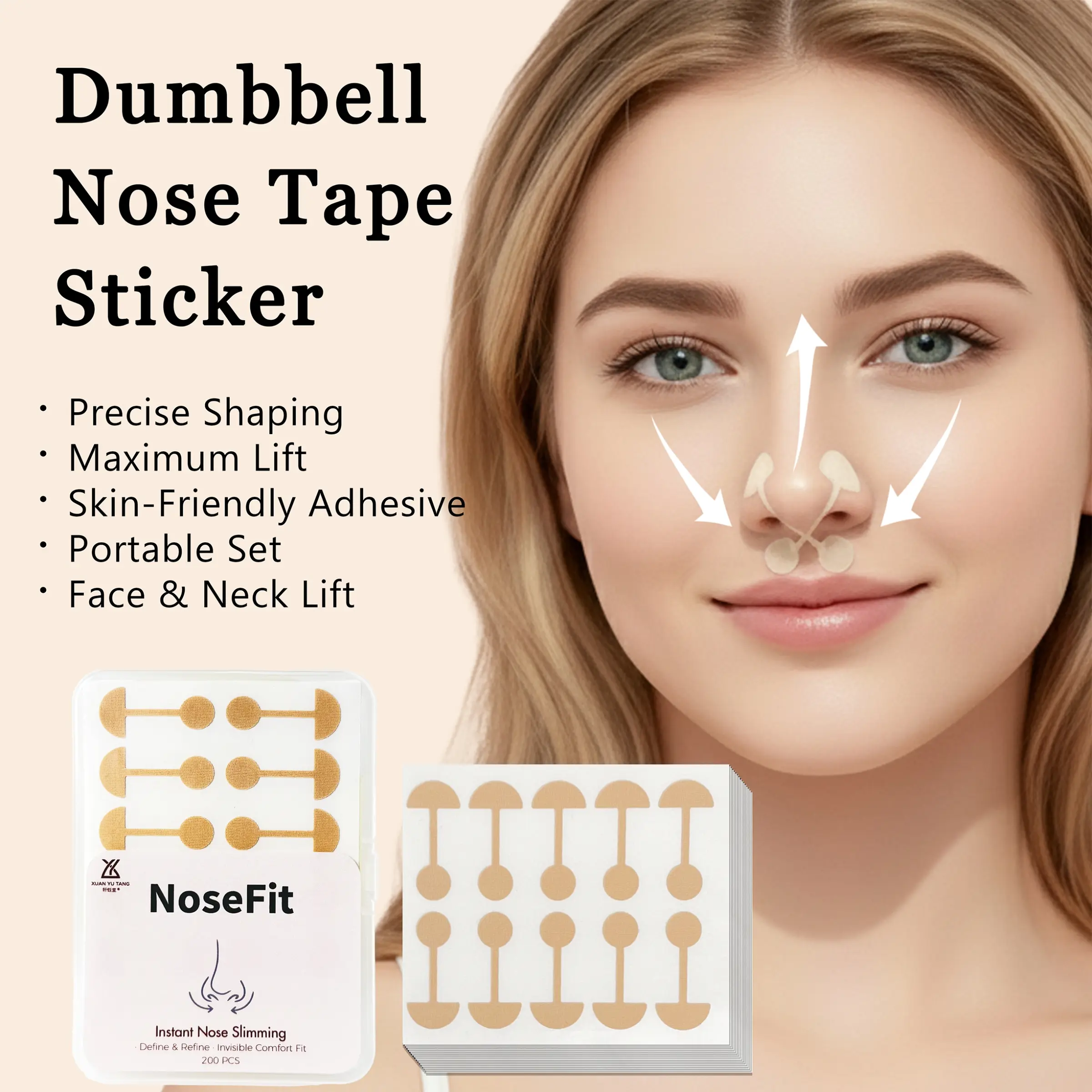 200 Pcs Nose Tape Kit-Soft Nose Bridge Corrector, invisible Nose Straightener & Lifting Patch, Reusable Beauty Nose Shaper & Face Lifter for Women & Men, Daily Care Accessory