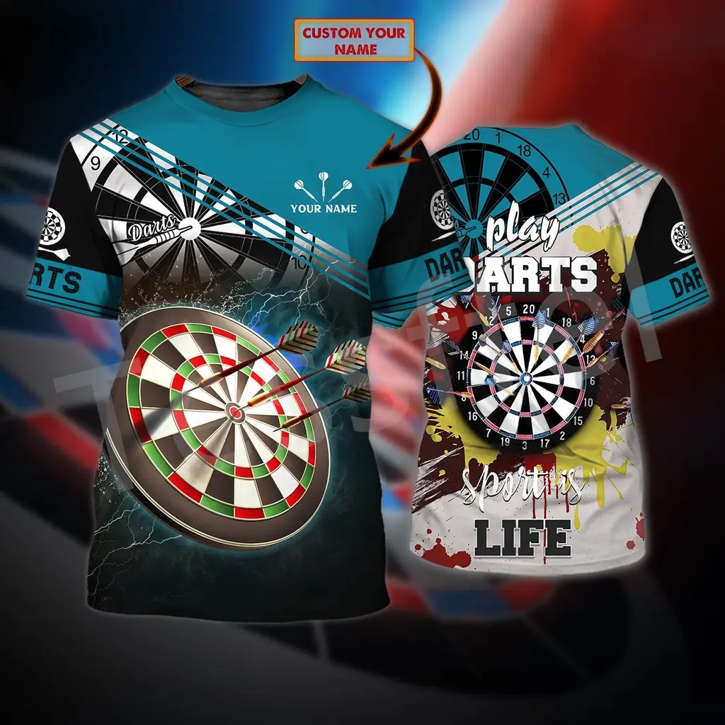 Men's Darts Graphic Short-Sleeve T-Shirt - Menswear Tops, Casual Harajuku Style, Tattoo Beer Club Print, Polyester Crew Neck, Customizable Name (Chinese Sizing)