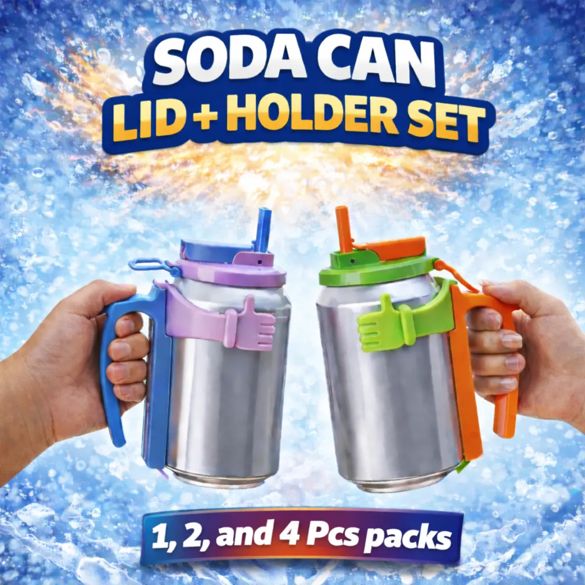 12oz Bright, Fun Color BPA-Free Dual-Function Soda Can Lid & Handle Set for Adults - Straw Sip Lid, Spill-Proof Topper, Easy-Grip Holder, Snug-Fit Drink Protector, Kitchenware Drinkware Accessory