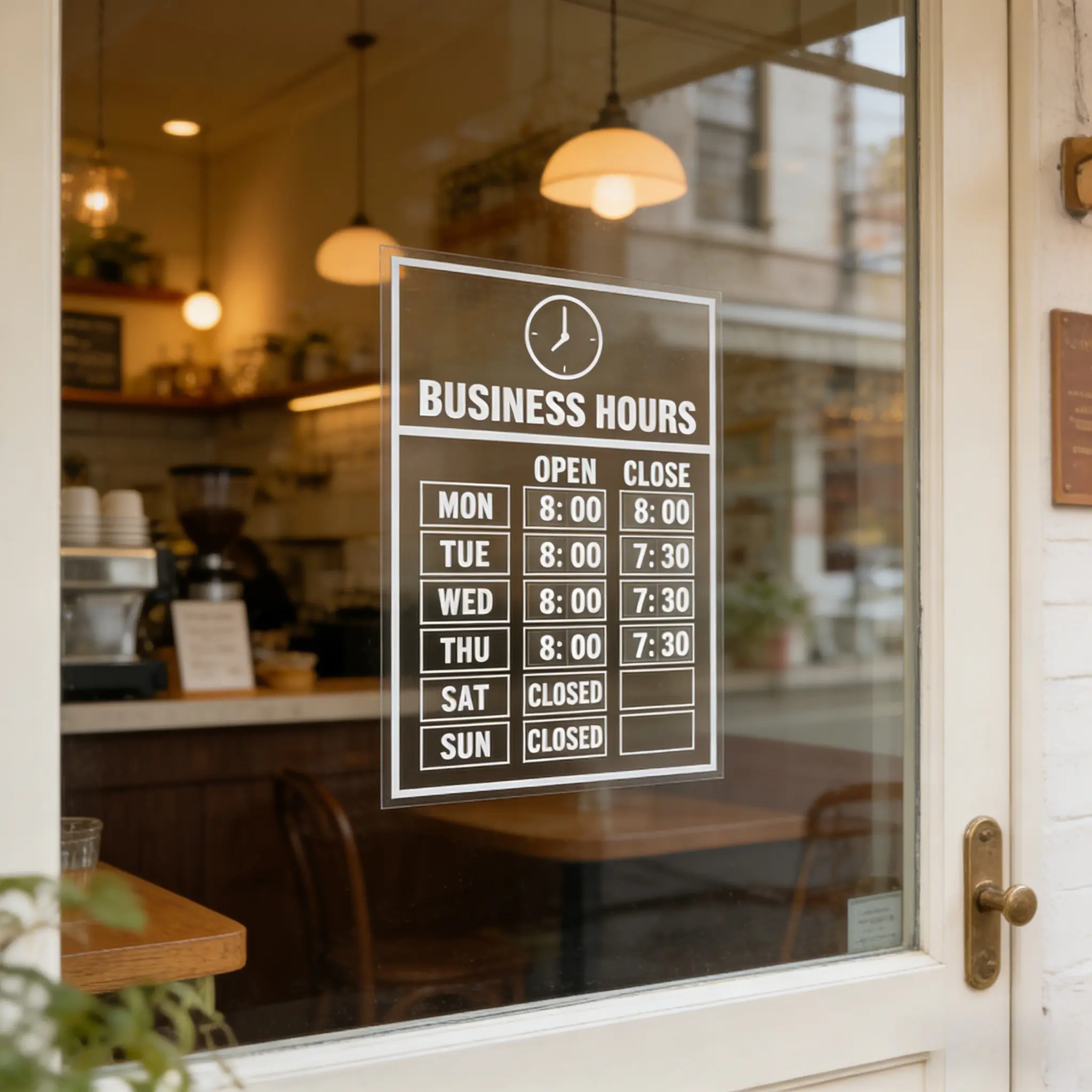 1 Set Clear Business Hours Window Decals - UV Resistant Self-Adhesive Open/Close Time Stickers, Transparent Vinyl Signs for Store, Office & Glass Door