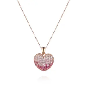 VITARING 3D Pink Gradient Heart Pendant Clavicle Necklace Women Valentine's Day Gift Light Luxury Fashion High-End Greek Brand Rose Gold Plated Zirconia Sparkling Gift Box