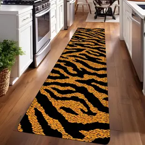 1PC，Orange and Black Tiger Stripe PatternPatterned strip rugs, used for everyday or festive decorations, entryway mats, RV mats, bathroom non-slip mats, bedroom bedside mats, and kitchen mats.