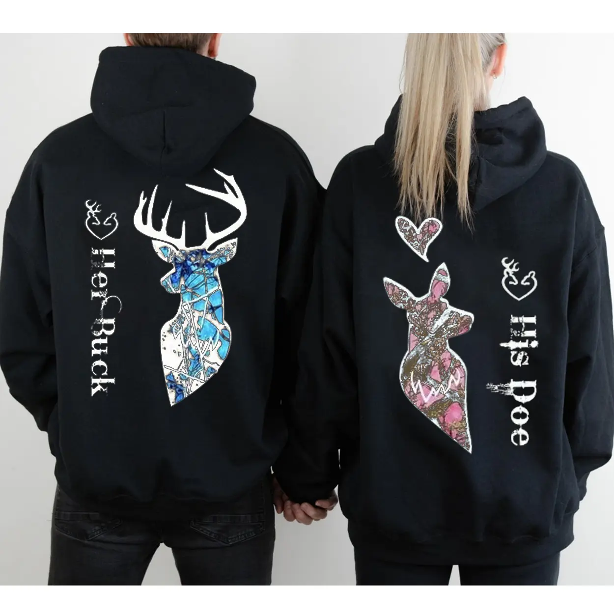 Her Buck & His Doe Couple Matching Hoodies Graphic Hoodie Casual  Fleece Fabric Pullover Hooded Sweatshirt for Women for Men, Perfect Gift