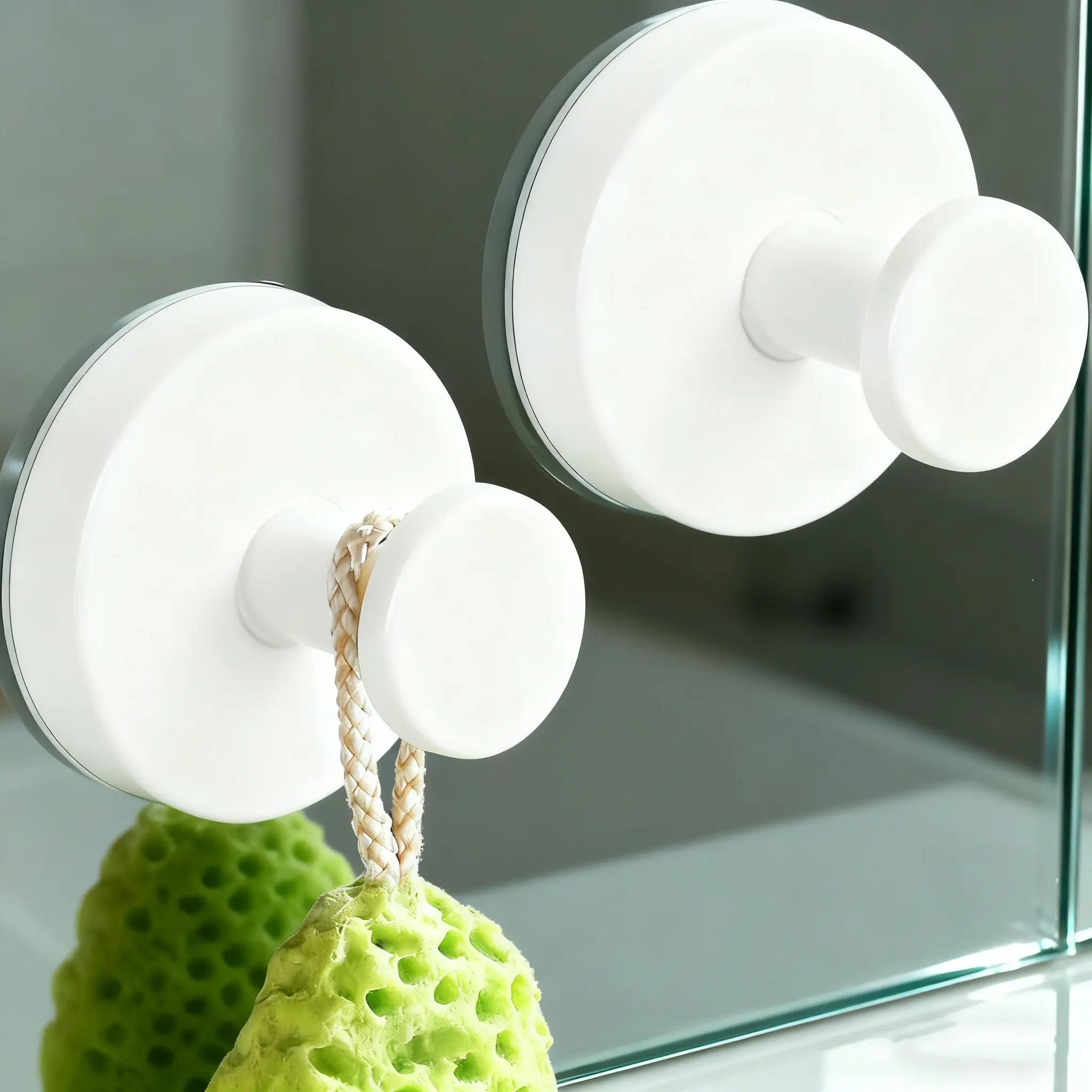 2 white suction cup hooks