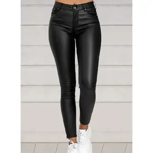 Pure Color PU Sexy Leather Pants Casual Feet Pants Women