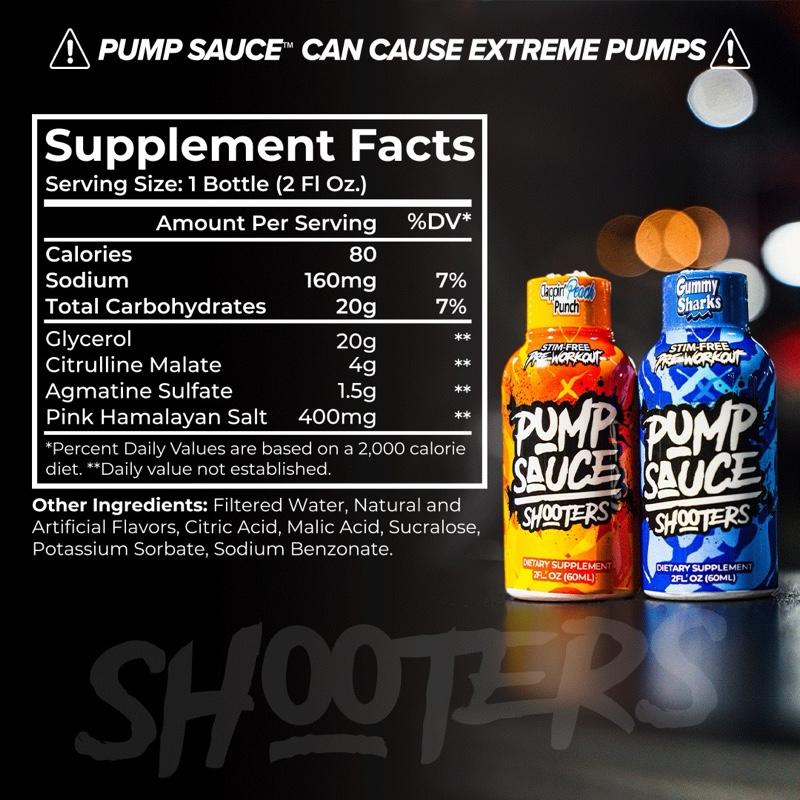 Pump Sauce Shooters - 12 pack - Caffeine Free - Pre Workout Shots - Beverage Energy supplement glow boost performance alpha nutrition clear protein Drink Sport