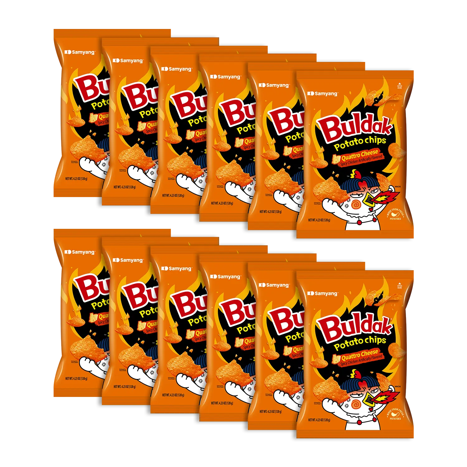 Buldak Potato Chips Quattro Cheese Flavor [4.23 OZ (120g) x 12 Bags]