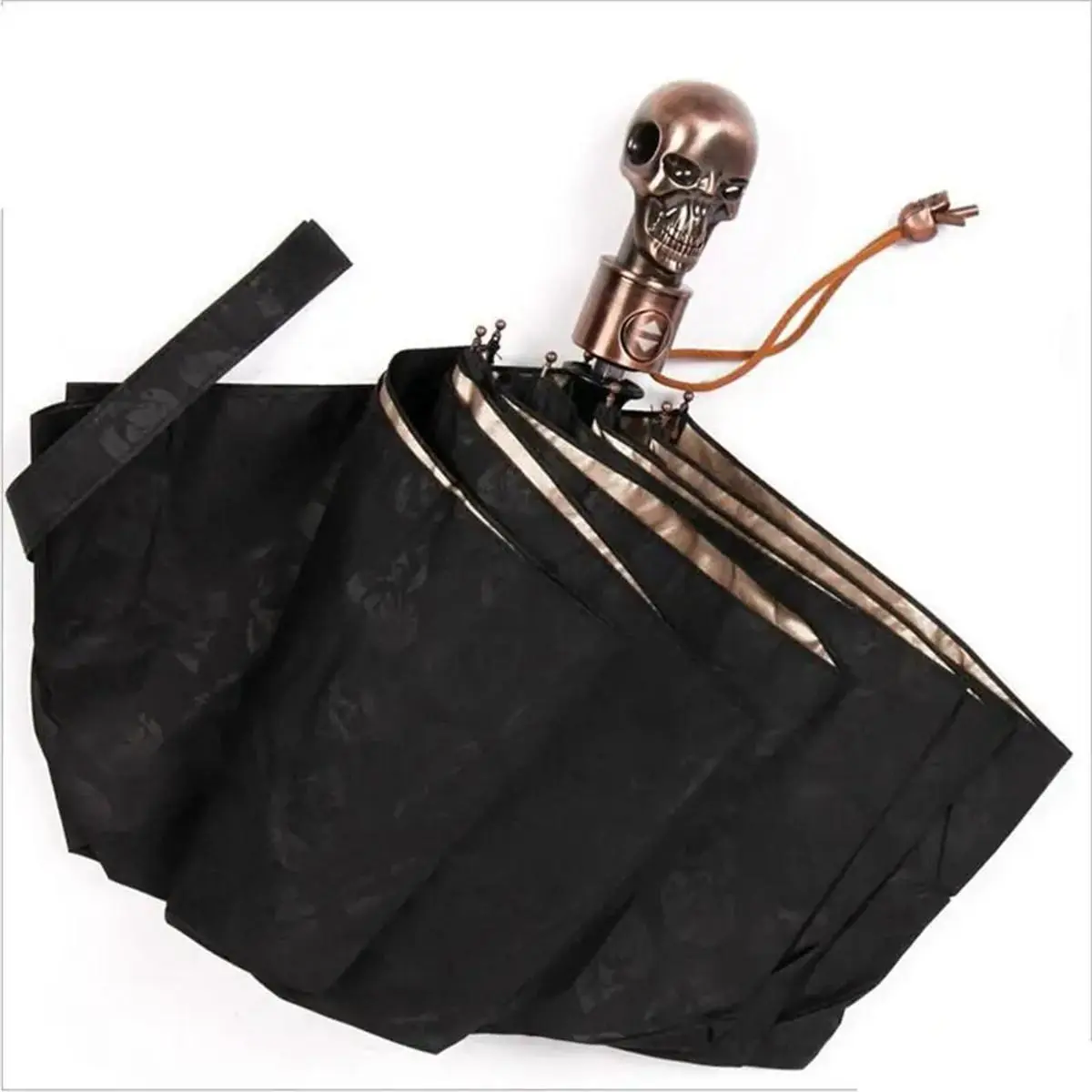 Halloween Skull Head Pattern Umbrella, 1 Count Portable Foldable with Skull Handle, Windproof Outdoor Umbrella for Men & Women, Windproof Folding Umbrella