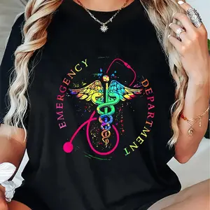 100% Cotton Emergency Department Tie Dye ED ER Nurse Nursing T-Shirt Women'S Men'S Graphic Tee Causal Tops