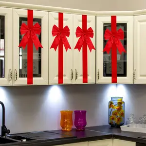 4-Piece Holiday Decor Set, Bow & Ribbon Combination, Includes Dual-Sided Tape, No Assembly Required, Reusable Non-Electric Door Cabinet Decoration, Party Decoration Supplies