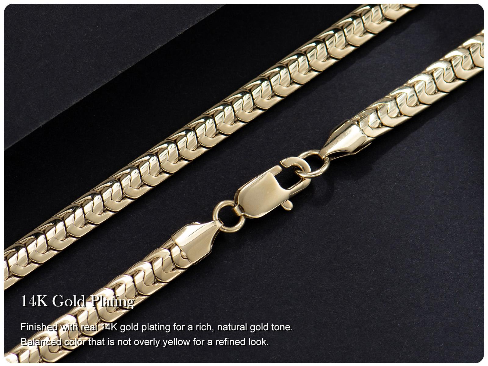 Holylegend 14K Real Gold Plated Snake Chain Necklace for Men, Flat Chain Design, Smooth Finish, Classic Minimal Style, Gift Ready