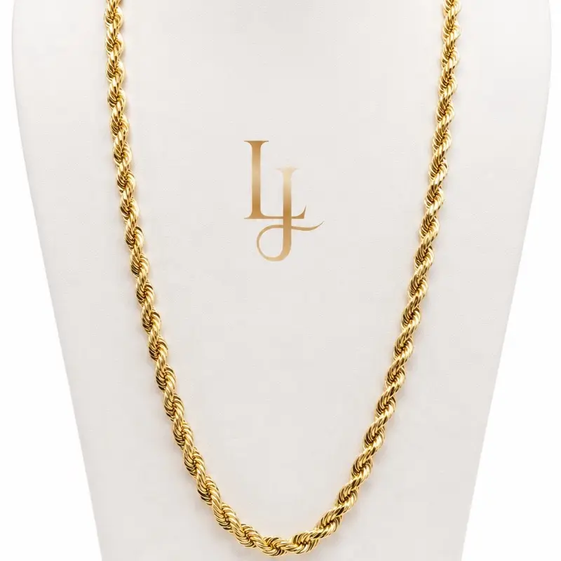 10k Gold Rope Chain, 24” Length, 7mm Width