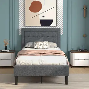 Twin Bed Frame with Button Tufted Headboard, Velvet Upholstered Platform Bed Frame, Mattress Foundation with Wooden Slat Support, Noise Free, No Box Spring Needed, Easy Assembly
