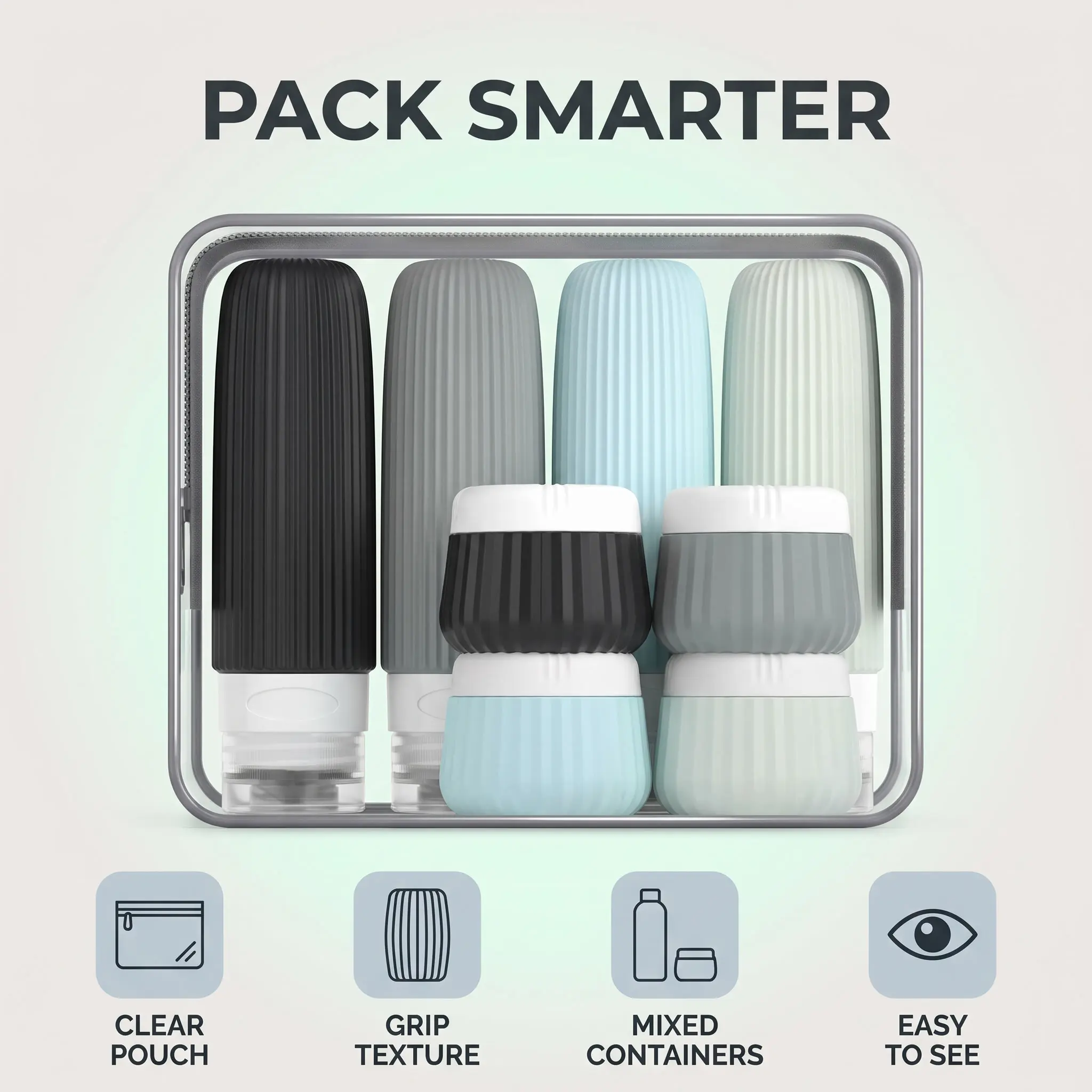 8Pcs Food-Grade Silicone Leakproof Travel & Perfume Bottle Set, Refillable Squeeze Containers for Travel Toiletries, Cosmetics