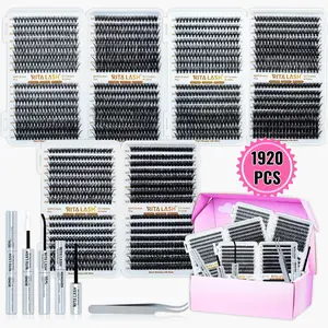RITALASH Lash Clusters Kit, 1920 Pcs Eyelashes Clusters Extensions Kit 10-16mm Individual Lashes D Curl Wispy Black False Eyelashes with Bond Seal Remover Tweezers DIY Lash Kit (30D+40D+50D+60D+80D+100D)