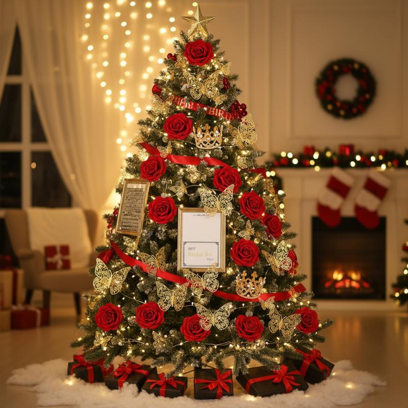 24/36 Pcs Valentine Gift Glitter Roses Bouquet Set DIY Fake Flowers Bouquet with 3D Butterflies Crowns Alphabet Stickers & Ribbons for Girlfriend Wife Mom Friend Women Gift Perfect for Valentine's Day Birthday Engagement Wedding Anniversaries Graduation