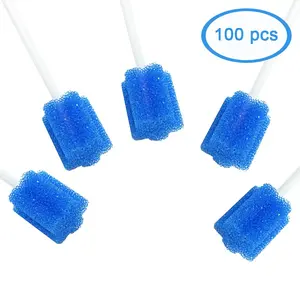 Disposable Oral Sponge Swabs Unflavored Dental Sponge Swabsticks for Mouth & Gum Cleaning 100 Counts (Blue Coarse)
